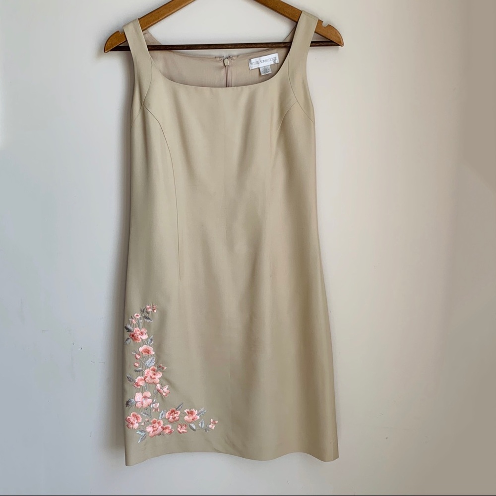 🆕 Silk Champagne Shift Floral Embroidered Dress